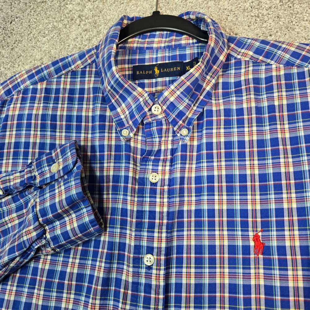 Polo Ralph Lauren shirt Men's XL blue red white yellow Plaid Cotton Long Sleeve